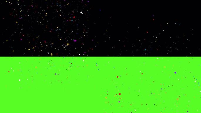 多色Popper五彩纸屑下落粒子4k循环动画绿屏。