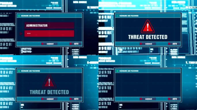 计算机屏幕上数字系统安全警报上的威胁检测到警告通知