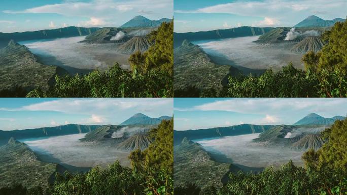 在布罗莫火山 (Mount Bromo volcano) 的日出时间流逝，这是山的壮丽景色。布罗莫位