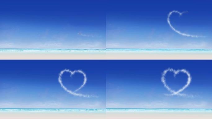 飞机在烟雾中形成天空中的心脏