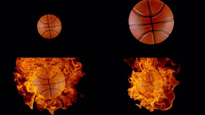 SLO MO LD篮球从相机上反弹时会捕捉火焰