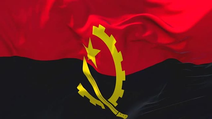 风慢动作动画中挥舞的安哥拉国旗。4k逼真的织物纹理标志在大风天连续无缝循环背景下平滑吹风。