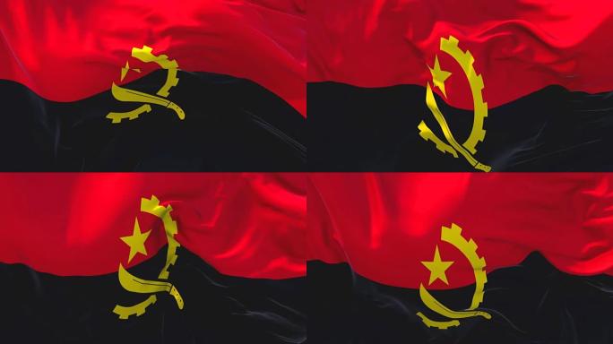 风慢动作动画中挥舞的安哥拉国旗。4k逼真的织物纹理标志在大风天连续无缝循环背景下平滑吹风。