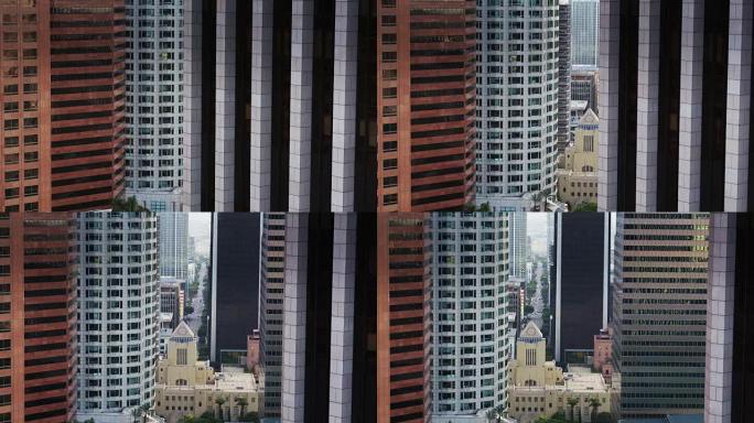 金融区摩天大楼中的洛杉矶公共图书馆-无人机拍摄