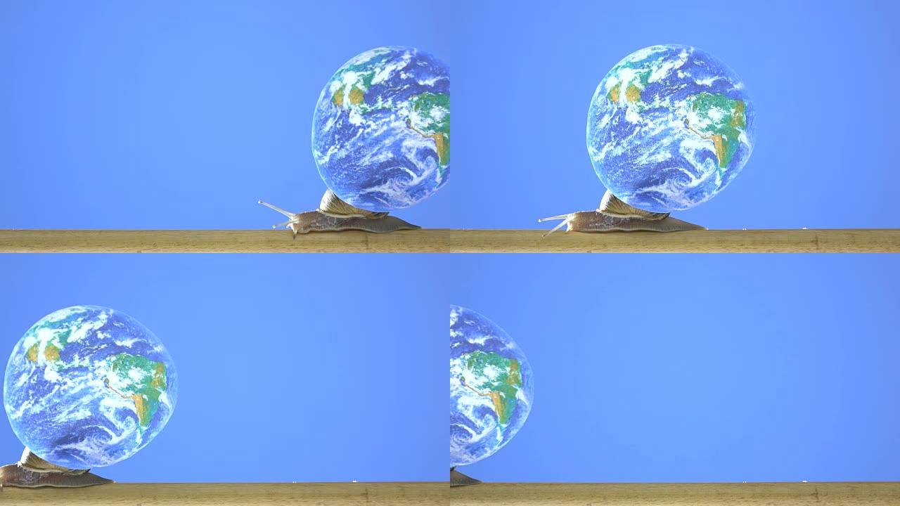 UHD花园蜗牛携带地球图像的视频