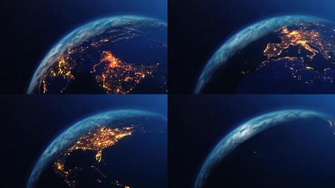 地球在太空中轴上旋转的恒星循环动画