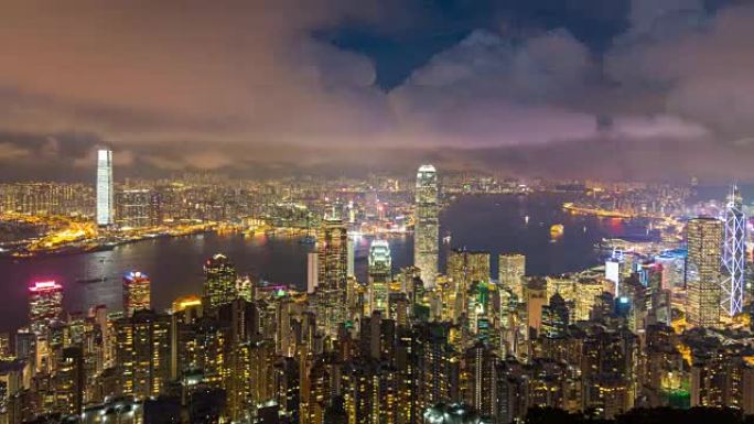 时间流逝: 晚上多云的香港市容