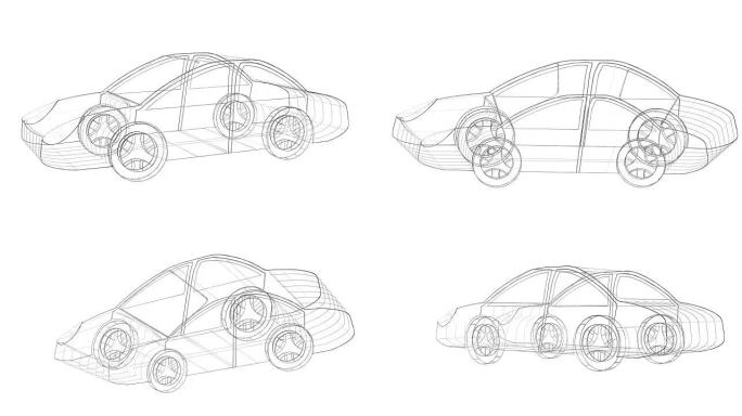 汽车运行视图汽车线框线描汽车动画展示