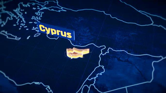 塞浦路斯国家边界3D可视化，现代地图轮廓，旅行