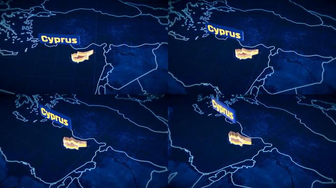 塞浦路斯国家边界3D可视化，现代地图轮廓，旅行
