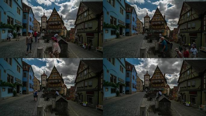 在德国罗滕堡ODT市中心步行的人群的时间流逝