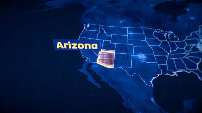 美国亚利桑那州边界3D可视化，现代地图轮廓，旅行