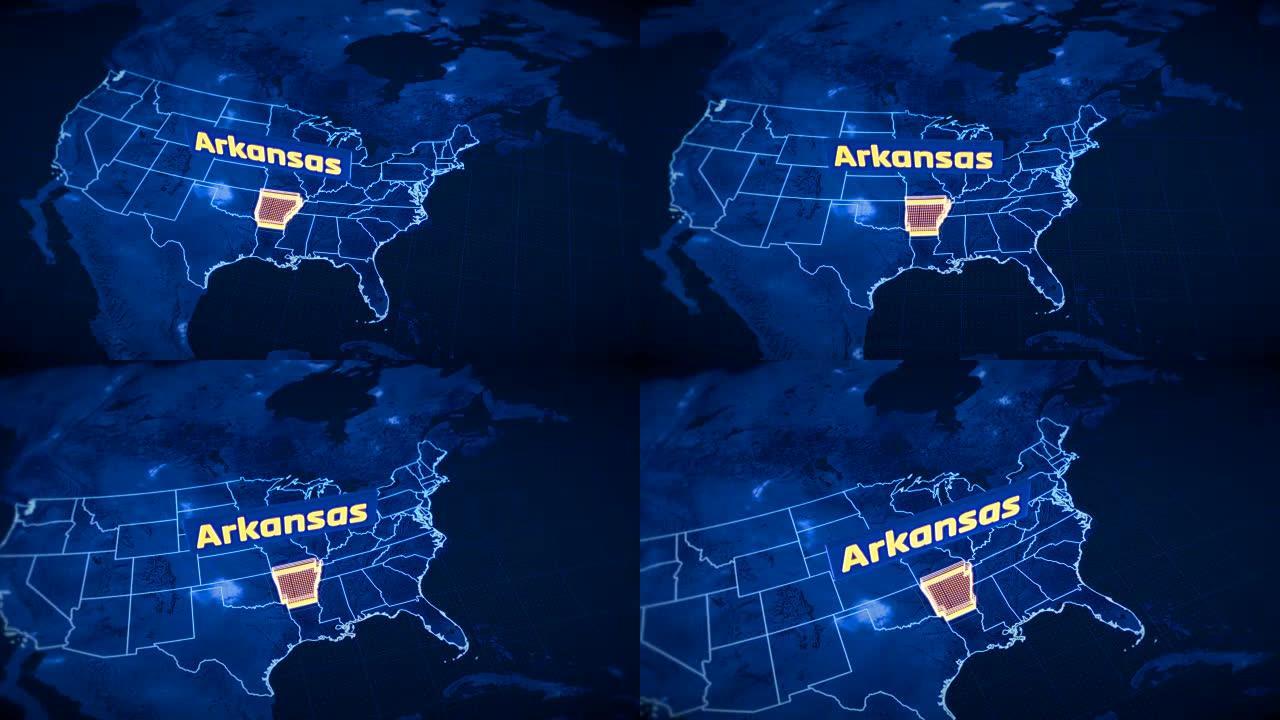 美国阿肯色州边界3D可视化，现代地图轮廓，旅行
