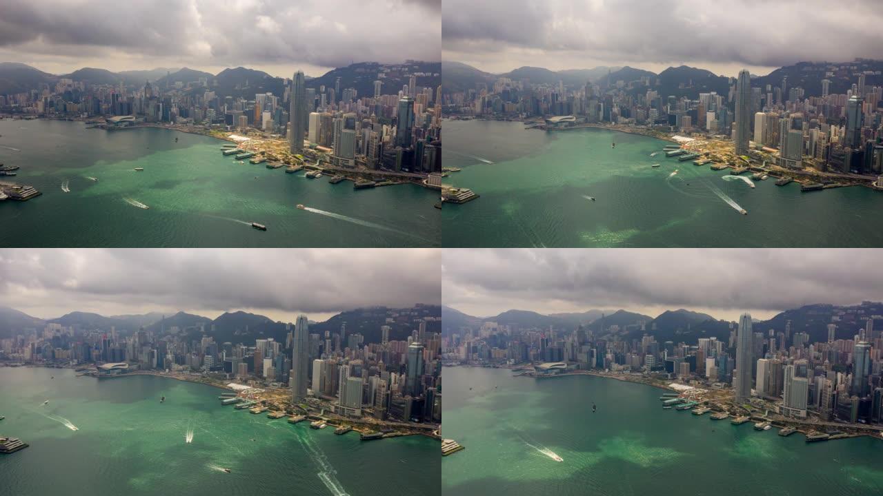 中国香港维多利亚港市区交通的超度俯视