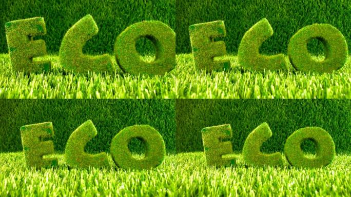绿色草地上的字母。生态概念背景。