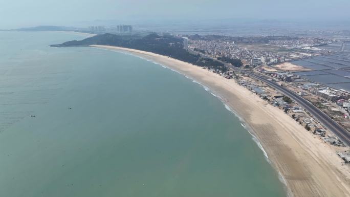 航拍福建漳州漳浦海岸线沙滩渔村