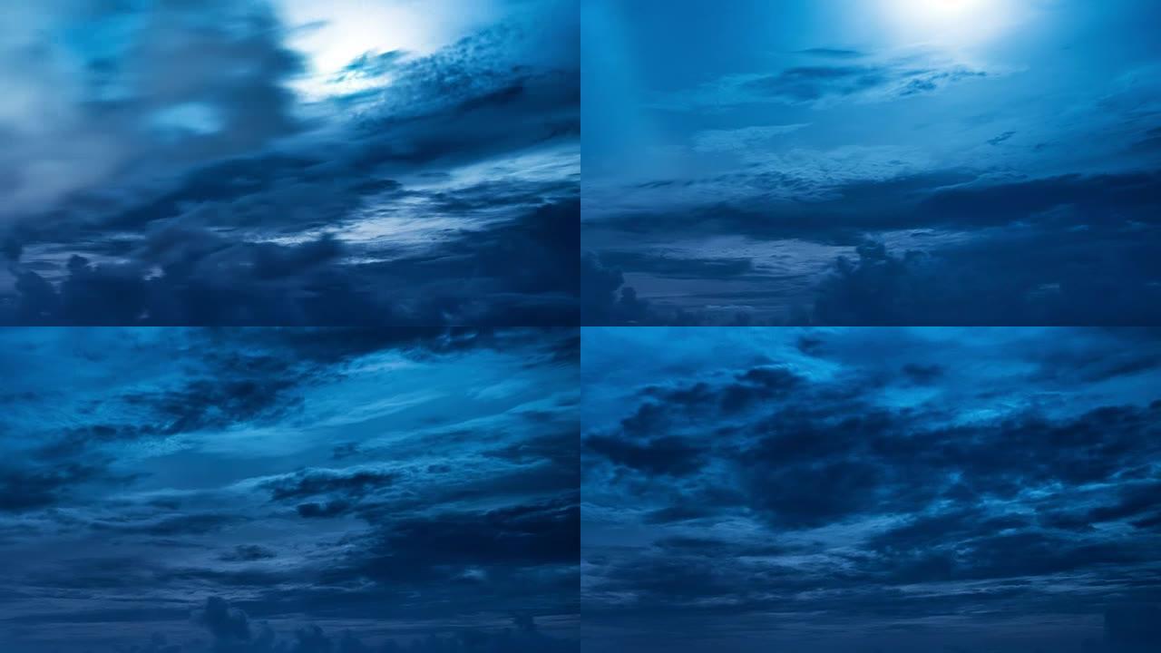 晚上的云景。延时视频
