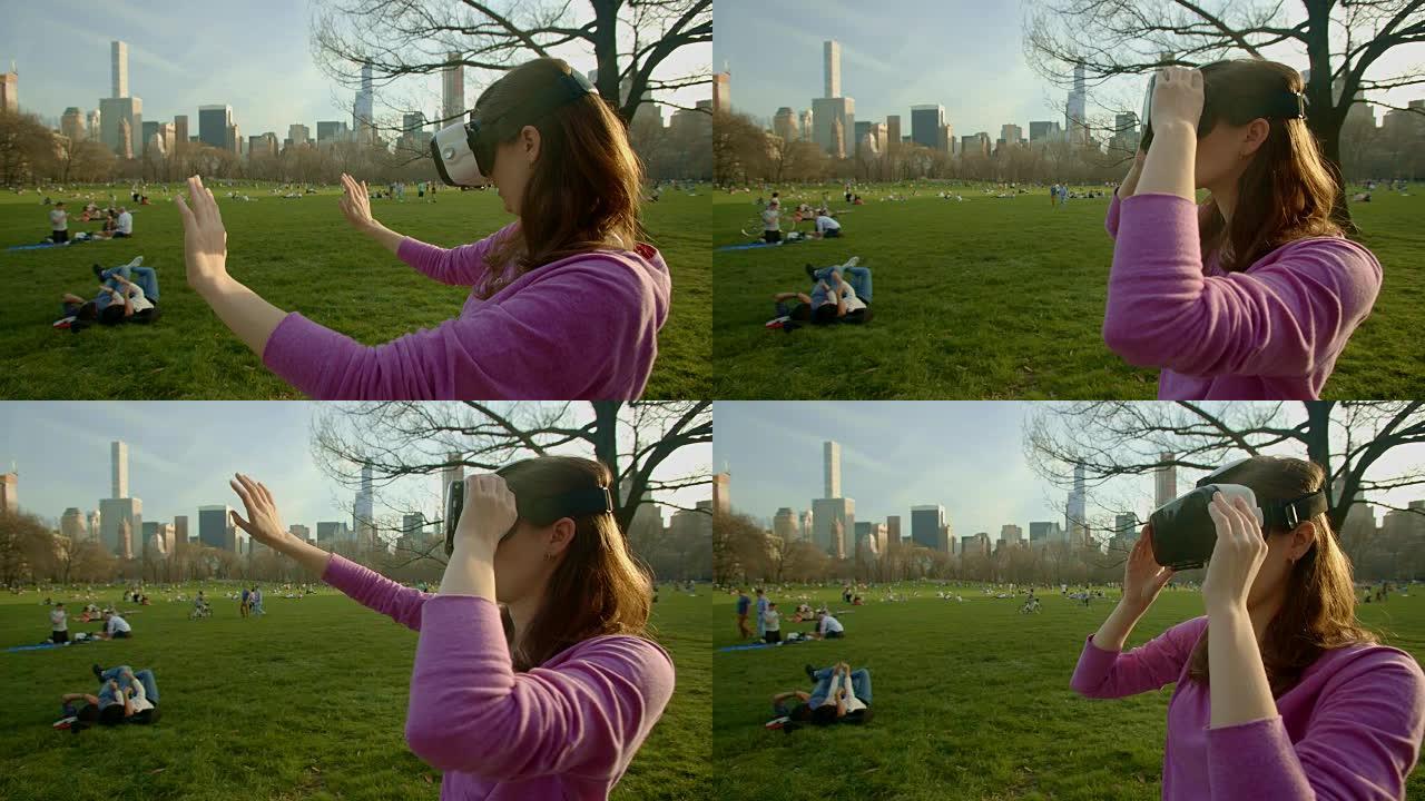 中央公园虚拟现实耳机谷歌纽约你女