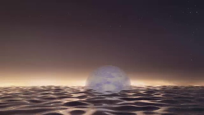 土星在夜海上空升起。