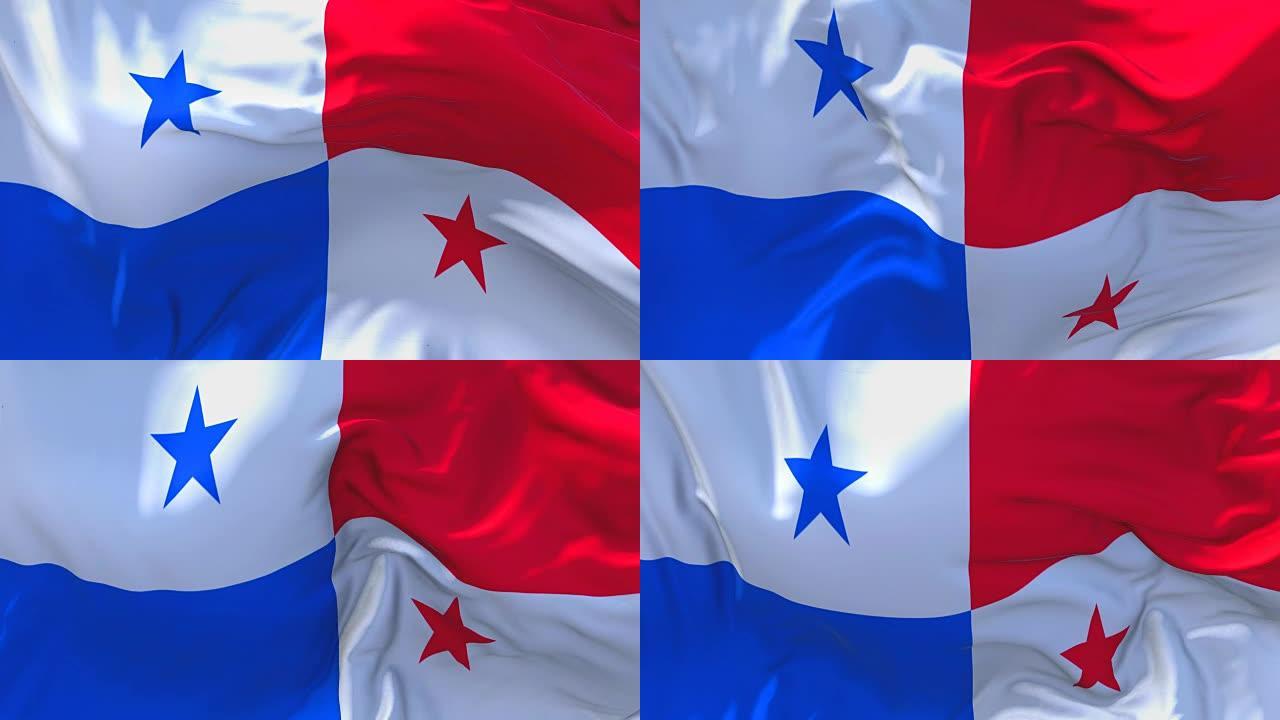 巴拿马国旗迎风飘扬的慢动作动画。4K逼真的织物纹理旗帜平稳吹在一个刮风的日子连续无缝循环背景。