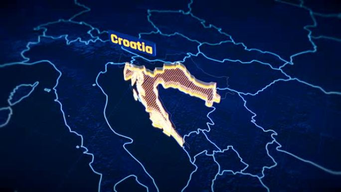 克罗地亚国家边界3D可视化，现代地图轮廓，旅行