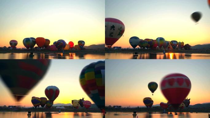 日落时的热气球时光飞逝光阴似箭太阳下山