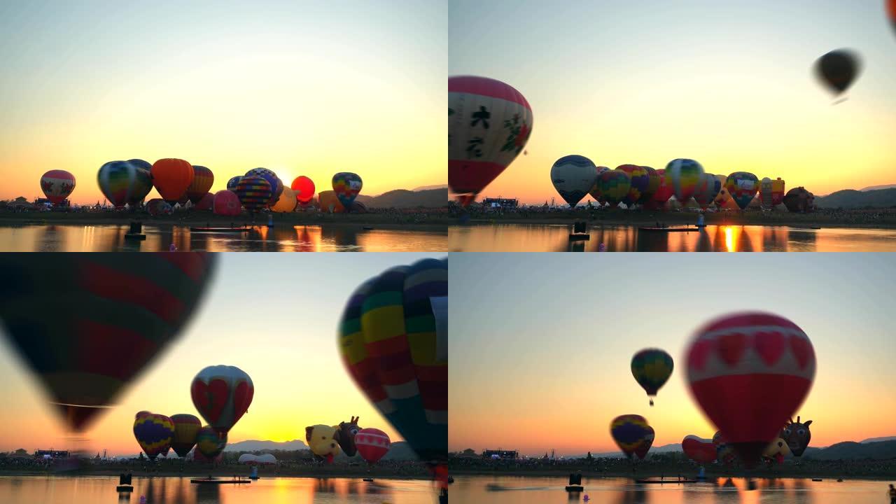 日落时的热气球时光飞逝光阴似箭太阳下山