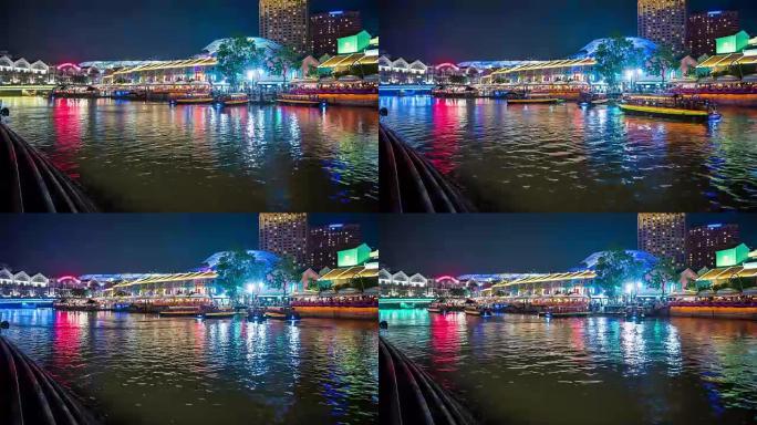 4k延时: 晚上在克拉克码头区的新加坡船旅游港口