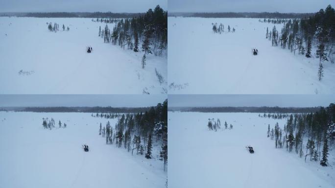 冬季在深雪森林上的驯鹿雪橇