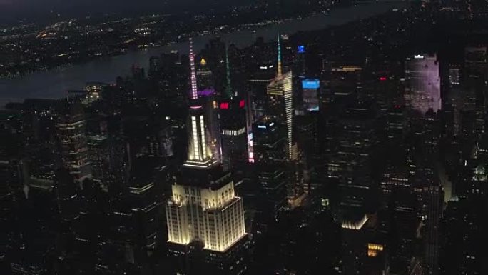 纽约市航拍镜头夜景灯火车流金融中心城市