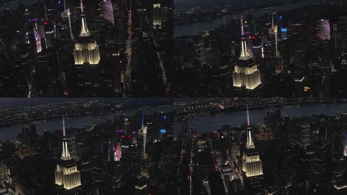 纽约市航拍镜头夜景灯火车流金融中心城市