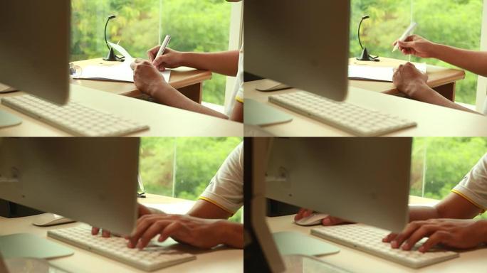 在办公桌前工作的商人