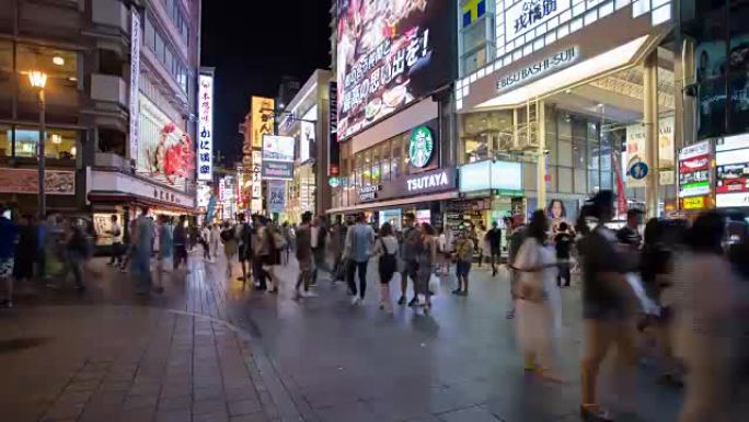 日本大阪道顿堀行人的时间流逝