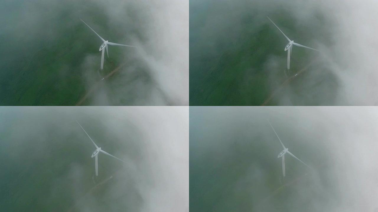 中国贵州乌蒙草原上的风力发电机鸟瞰图。