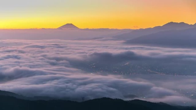 延时: 日本长野高光的suwa湖鸟瞰图