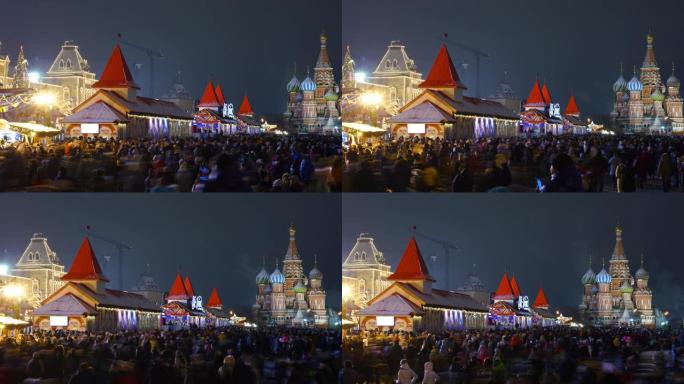 新年晚上，俄罗斯莫斯科红场上挤满了人