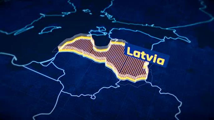 拉脱维亚国家边界3D可视化，现代地图轮廓，旅行