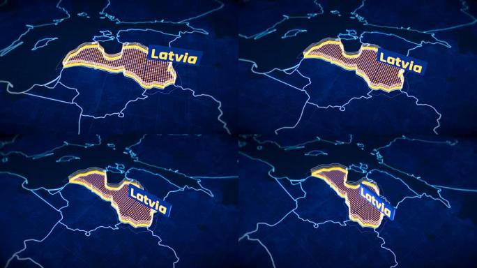 拉脱维亚国家边界3D可视化，现代地图轮廓，旅行