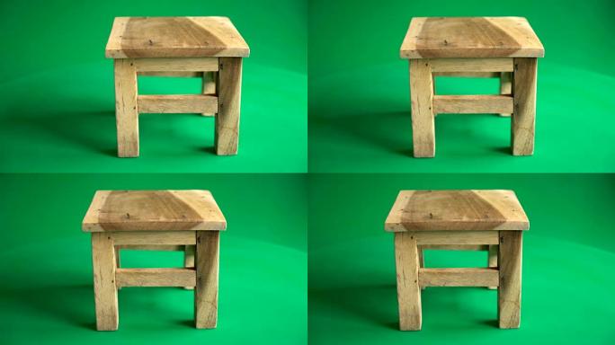 绿屏上的木椅特写展示小凳子板凳