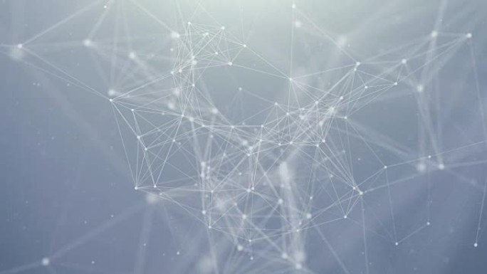 蓝点白线、点、三角形和节点的抽象未来几何丛数字网络。计算机网络数据、大数据、连接技术无缝循环背景