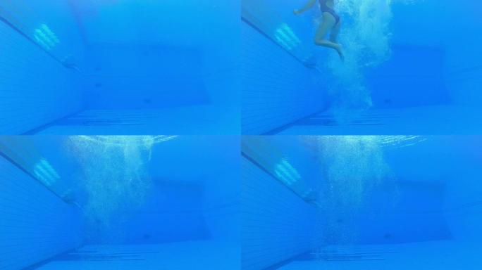LD女跳水运动员在泳池降落
