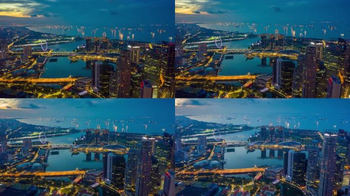 日出时新加坡商业区市中心的日夜过度或下垂场景