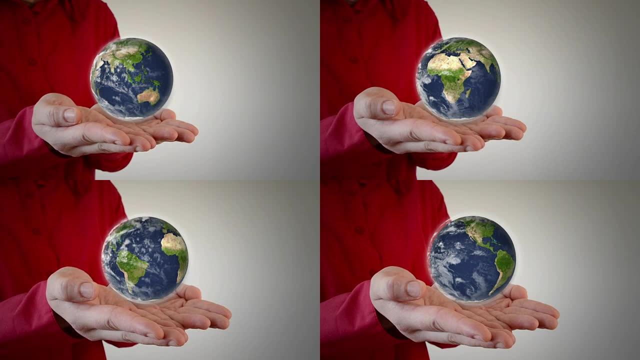 人类手中的地球手上的地球地球旋转