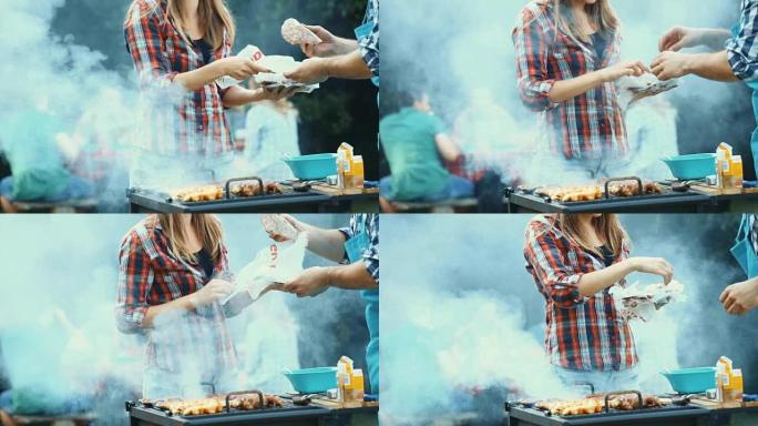 有烧烤派对的朋友。