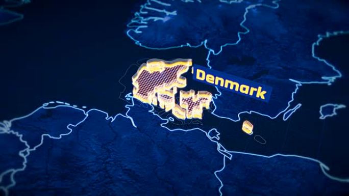 丹麦国家边界3D可视化，现代地图轮廓，旅行