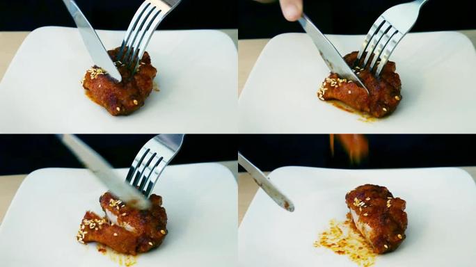 韩式炸鸡在白菜上即食