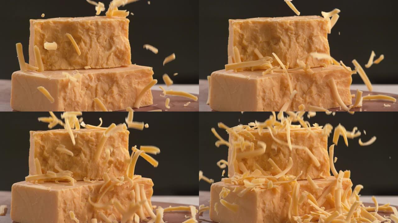 超级慢动作的切达奶酪。