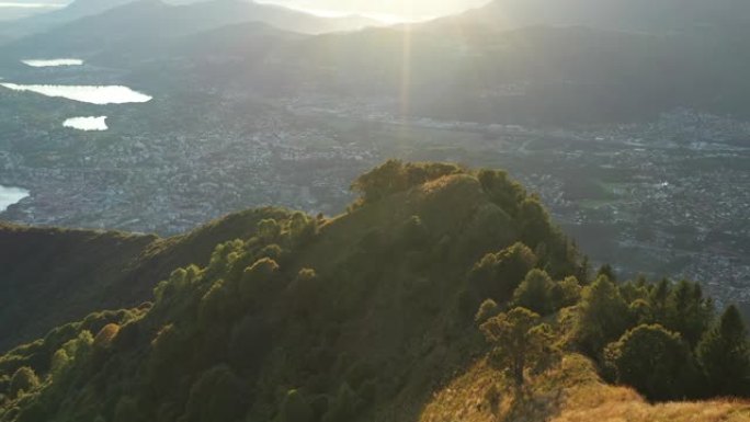 空中无人机景观山脉和森林