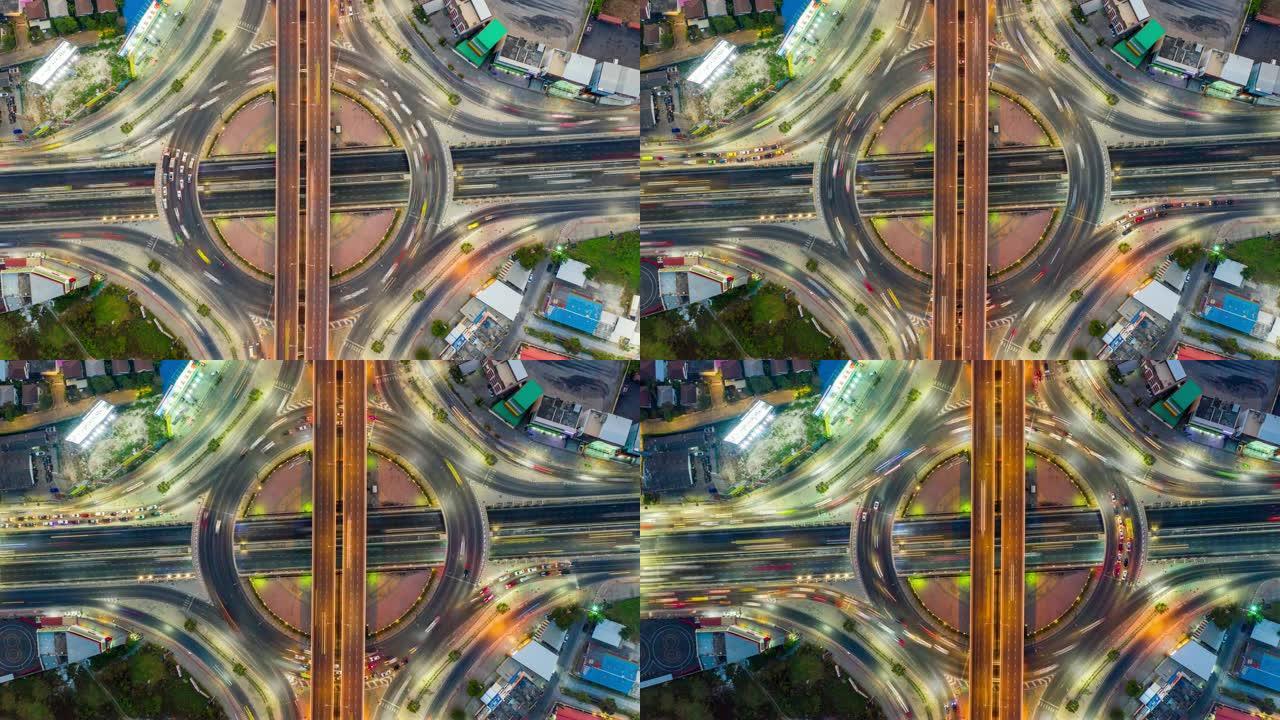 城市的超流俯视图环形交叉路口