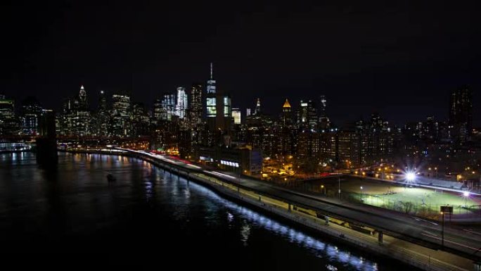 纽约夜景天际线曼哈顿市中心的孔雀